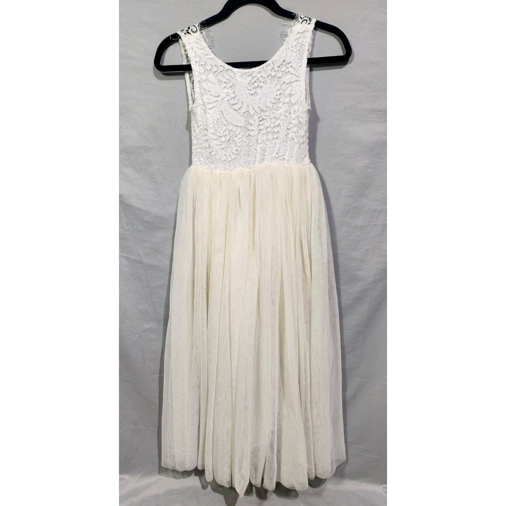 2Bunnies Girl Lace Back A-Line Straight Tulle Formal Flower Girl Wedding 10-12Yr
